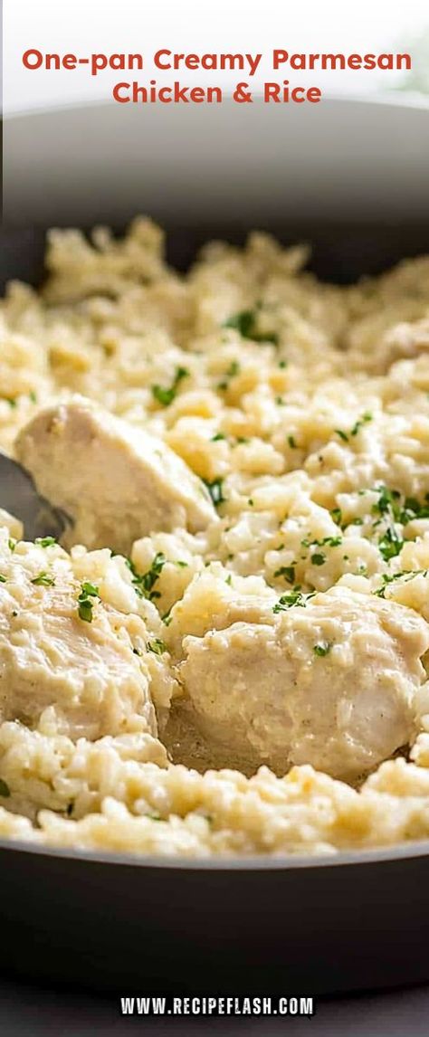 Craving a comforting dinner that’s both creamy and full of flavor? The One-pan Creamy Parmesan Chicken & Rice Recipe is your answer! Perfect for busy weeknights, this dish is a must-try. Save this recipe for a quick and satisfying dinner idea you can whip up anytime. Parmesan Chicken Rice, Parmesan Chicken And Rice, Chicken Rice Recipe, Creamy Parmesan Chicken, Creamy Rice, Parmesan Recipes, Creamy Parmesan, One Pot Chicken, Parmesan Sauce