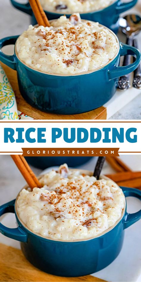 Here's a quick and easy treat to make at home! This Creamy Rice Pudding recipe is flavored with cinnamon and vanilla. This delicious dessert can be served warm or chilled. Make the best dessert recipe that warms the soul! Chinese Rice Pudding, Pudding From Scratch Recipe, Biscuit Pudding Recipe, Easy Rice Pudding Recipe, Creamy Rice Pudding Recipe, Rice Pudding Recipe Easy, Creamiest Rice Pudding Recipe, How To Make Pudding, Yogurt Desserts