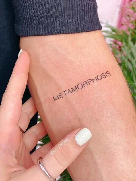 Metamorphosis Tattoo Word, Pure Soul Tattoo, Metamorphosis Tattoo, Guitar Jewelry, Soul Tattoo, Text Tattoo, Small Hand Tattoos, Discreet Tattoos, Girly Tattoos