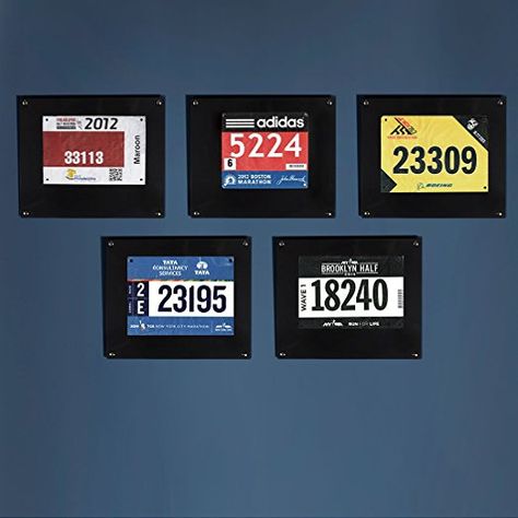 Race Bib Display, Bib Display, Race Bibs, Run Runner, Display Wall, Office Supply Organization, Number Design, Table Display, Frame Display