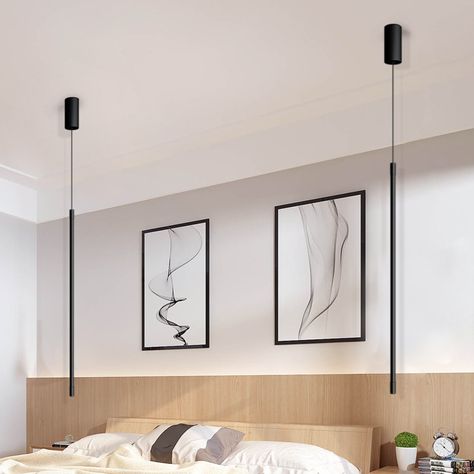 minimalis long pendant light Bedroom Bed side Corner linear led light Nordic Designer interior light home hanging lamp fixtures|Pendant Lights| - AliExpress Bedside Lamps Hanging From Ceiling, Side Lamps Bedroom, Long Pendant Light, Pendant Light Bedroom, Long Pendant Lights, Side Bed, Hanging Bedroom, Minimalist Bed, Bed Lamp