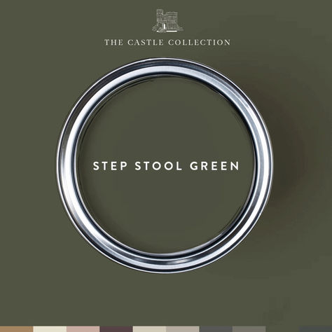 Make a stunning transformation with the deep olive hue of Step Stool Green from Magnolia Home Castle Collection. Magnolia Home Step Stool Green, Magnolia Step Stool Green Paint, Step Stool Green Magnolia, Historic Green Paint Colors, Magnolia Home Castle, Magnolia Castle Collection, Stairs Gallery Wall, Magnolia Paint Colors, Gothic Botanical