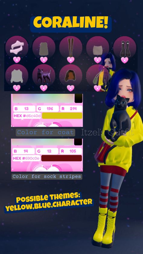 Dress To Impress Coraline outfit inspo Coraline Dti Outfit, Coraline Dress To Impress, Coraline Outfit, Dti Outfits, Cosplay Dress, Maze Runner, Coraline, Random Stuff, Dress To Impress