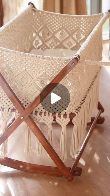 Macrame Bed, Take Up Space, Baby Cradle, Love Crochet, Wooden Base, Baby Cribs, Teak Wood, Children Photography, Bed Linen