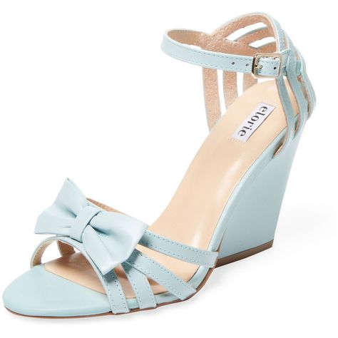 Blue Platform Sandals, Wedge Sandals Leather, Blue Wedge Sandals, Nice Sandals, Ankle Strap Wedges, Strap Wedge, Leather Platform Sandals, Leather Bow, Ankle Wrap