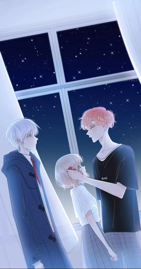 Triangle Love Illustration, Triangle Love Couple, Love Triangle Art, Anime Love Triangle, Triangle Love, Korean Couple Photoshoot, Triangle Art, Love Triangle, Romantic Manga