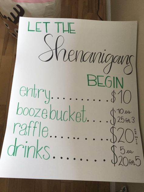 Sign w/ Prices St Pattys Day Stag And Doe, Buck And Doe Games Money Fundraising Ideas, St Patrick’s Day Stag And Doe, Jack And Jill Party Decorations, Stag And Doe Decorations Ideas, Jack And Jill Party Ideas Games, Jack And Jill Games To Raise Money, Stag And Doe Ideas, Stag And Doe Prizes