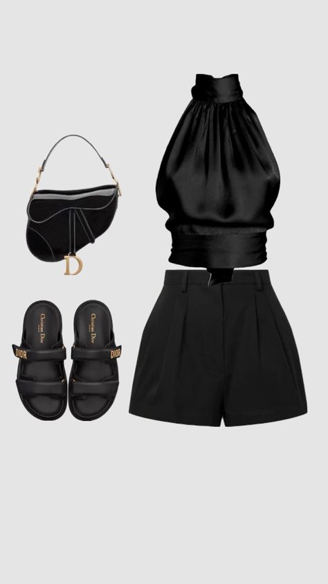 Chic Black Outfits Summer, Black Summer Outfits Classy, Couples Wedding Guest Outfits, Classy Shorts, Elegante Casual, Easy Trendy Outfits, Baggy Pants, Simple Trendy Outfits, Looks Chic