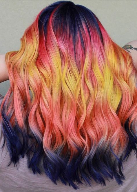 vibrant hair color, hair colors, summer hair colors, unconventional hair colors, bright hair colors, vivid hair colors, bold hair color ideas, summer hair color trends Hair Colors Bright, Hair Color Ideas Summer, Bold Hair Color Ideas, Vibrant Hair Color, Vivid Hair, Split Dyed Hair, Rave Hair, Vivid Hair Color, Bold Hair Color