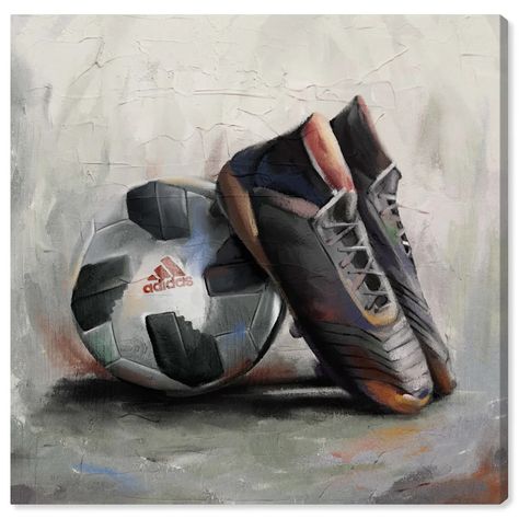 Oliver Gal Ready For Soccer - Painting on Canvas | Wayfair.ca Soccer Artwork, Soccer Wall Art, Soccer Art, Grey Wall Art, Contemporary Artwork, Sports Teams, Giclée Print, Oliver Gal, Shrink Wrap