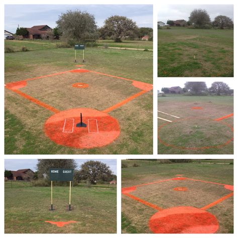 Diy baseball field for the kids.  Few cans of paint + weekend = lots of fun. Diy Baseball Field, Kickball Party, Backyard Sports, Backyard Baseball, Lake Party, Basketball Tickets, Baseball Drills, Wiffle Ball, Baseball Room