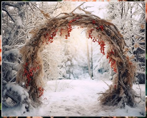 Looking to create a magical ceremony for your winter wedding? Check out these 9 stunning winter wedding arch ideas that will take your breath away. From snow-covered branches to twinkling lights, these arches will add a touch of enchantment to your special day. Get inspired and start planning your dream winter wedding now! Driveway Christmas Arch, Snow Set Design, Christmas Outdoor Arch, Wedding Arch Winter, Winter Forest Background, Winter Photo Backdrop, Winter Wedding Arch, Dunham Massey, Winter Wedding Snow