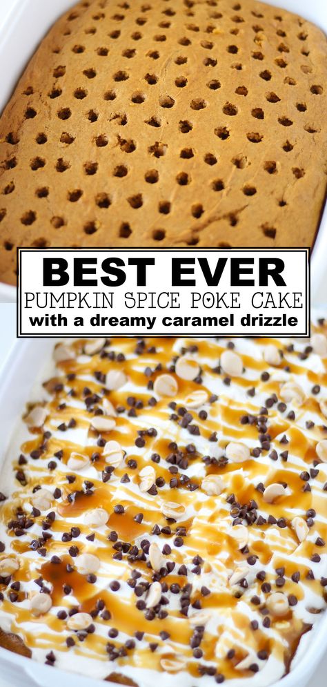 Pumpkin Spice Poke Cake, Spice Poke Cake, Pumpkin Spice Cake Recipe, Pumpkin Poke Cake, Poke Cake Recipe, Spice Cake Recipes, Pumpkin Spice Cake, Cheese Pumpkin, Poke Cake Recipes