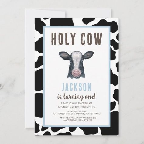 $ 3.08 | Plaid Holy Cow I'm One Boy Birthday - western, cow print, cow birthday party, cow print st, holy cow im one, holy cow, plaid, boy birthday, farm animal, blue Holy Cow Im One, Cow Birthday Party, 1st Birthday Invitations Boy, Cow Birthday Parties, Cow Baby Showers, Cow Birthday, Boy Birthday Invitations, Holy Cow, 1st Birthday Invitations