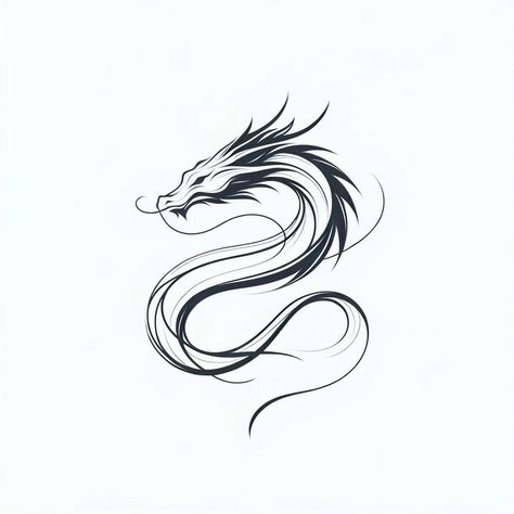 Leo Dragon Tattoo, Minimalist Chinese Dragon Tattoo, Small Chinese Dragon Tattoo Simple, Simple Dragon Design, Year Of Dragon Tattoo, Chinese Dragon Simple, Simple Chinese Dragon Tattoo, Luck Dragon Tattoo, Dragon Tattoo Easy