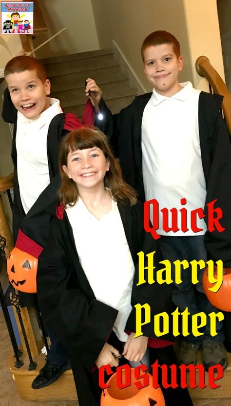 How to make a quick Harry Potter costume Quick Harry Potter Costume Easy Diy, Diy Harry Potter Family Costumes, Homemade Harry Potter Costume, Easy Diy Harry Potter Costume, Harry Potter Dress Up Ideas, Harry Potter Diy Costumes, Easy Harry Potter Costume, Diy Harry Potter Costume, Harry Potter Costume Ideas