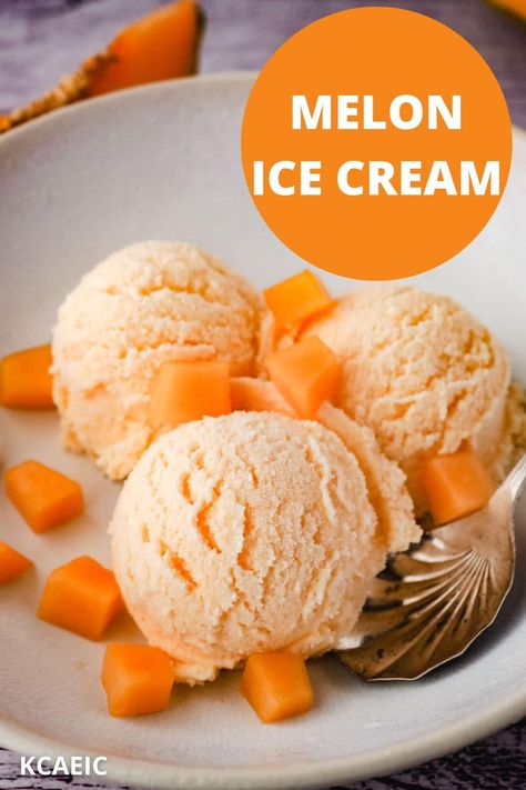 This easy melon ice cream is made with fresh cantaloupe or rockmelon for sweet and juicy ice cream that's full of fresh fragrant flavor. Rockmelon Recipes, Melon Ice Cream Recipes, Melon Ice Cream, Homemade Mango Ice Cream, Non Dairy Ice Cream, Cantaloupe Recipes, Ice Cream Smoothie, Mango Ice Cream, Ice Cream Maker Recipes