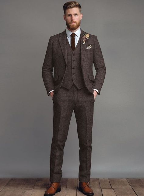 Embrace 2024’s Top 15 Men's Wedding Attire Trends: From Classic Tuxedos to Vibrant Sherwanis Men’s Winter Wedding Suit, Men Fall Wedding Suit, Groom Suit Simple, 3 Piece Tweed Suit Men, Winter Groomsmen Attire Burgundy, Elegant Wedding Suits Men, Charcoal Tweed Suit, Men’s Tweed Wedding Suit, Brown Wedding Tuxedo Grooms