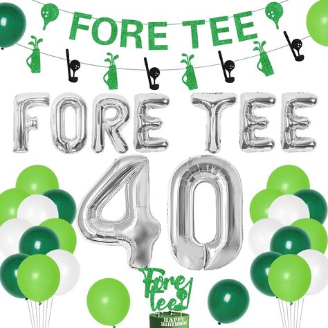 PRICES MAY VARY. Package Includes: Fore-tee golf birthday decorations includes 15 latex balloons 12 inches(5 dark green, 5 green, 5 white), 1 number 40 foil balloon 32 inches, 1 16 inches FORE TEE foil balloon,1pcs fore tee banner, 8pcs of 1 set golf theme garland banner, 1pcs Foretee glitter cake topper, 2 white ribbon Reliable Quality: 40th birthday decorations for men green balloons with solid theme color, which are made of high-quality natural reliable material latex, non-toxic, notice that: Golf Party Ideas For Men, Golf Birthday Party Decorations, 40th Birthday Golf Theme, Sports Birthday Party Decorations, 40th Birthday Decorations For Men, Golf 40th Birthday, Mini Golf Birthday Party, 40th Birthday Themes, Green Balloons