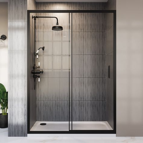 Bathroom Sliding Doors, Black Shower Door, Sliding Shower Screens, Black Shower Doors, Bathroom Shower Enclosures, Shower Sliding Glass Door, Shower Spray, Sliding Shower Door, Bathroom Inspiration Decor