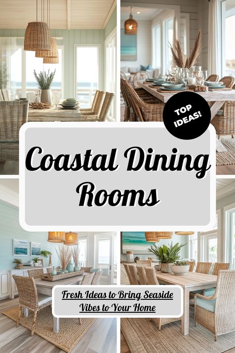 ♥ Are you dreaming of a coastal dining room escape? Dive into the charm of this coastal cottage dining room with mesmerizing coastal wallpaper. Perfect for those seeking dining room decor inspiration and coastal living room vibes. 🌊🍽 #diningroom #coastaldecor #homedesign Beachy Dining Room, Coastal Dining Room Decor, Coastal Dining Room Ideas, Wallpaper Accents, Coastal Dining Rooms, Coastal Dining Table, Cozy Coastal Cottage, Beach House Dining Room, Dining Room Decor Elegant