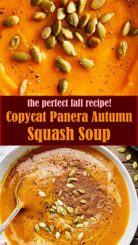 Panera Butternut Squash Soup Recipe, Rainy Day Crock Pot Meals, Autumn Squash Soup Panera, Butternut Soup Recipe Creamy, Fall Squash Soup, Panera Butternut Squash Soup, Panera Autumn Squash Soup Recipe, Panera Squash Soup, Autumn Squash Soup Recipe