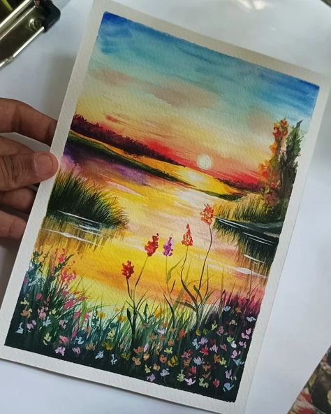 watercolour sunsets ! ❤🧡 swipe to see the detailed work ahead >>>> watercolours from - @creativehandsartmaterials @brustro_official brushes from - @kokuyo.camlin watercolour sheets from - @zenartsangam @zen_sangam hope you will like this !! 💫 #explorepage #explore #artoftheday #artoftheday #artist #art #watercolor #watercolors #watercolorpainting #watercolorbeginner #sunset #sunsetpaintingsforsale #sunsetpainting Watercolor Sunset Paintings, Watercolour Sunset, Sky Art Painting, Mountain Landscape Painting, Watercolor Beginner, Watercolor Sunset, Watercolor Mountains, Sunset Landscape, Sunset Painting