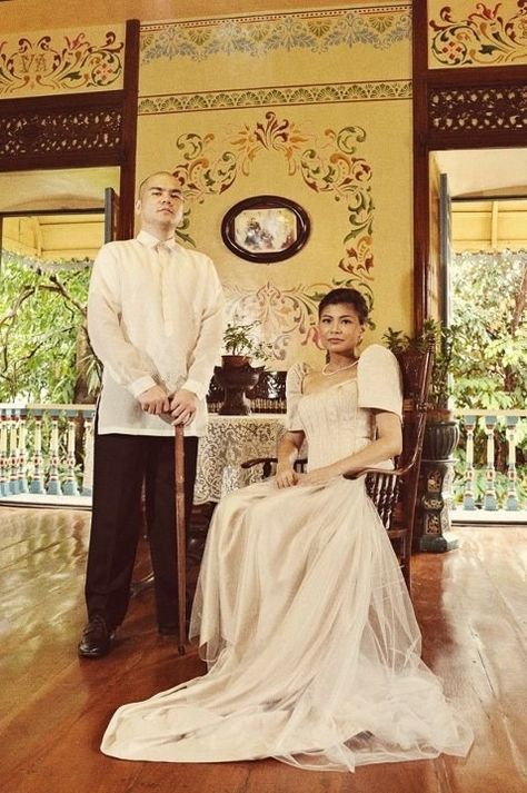 National Costume: BARONG TAGALOG for Filipino (men) and BALITAWAK SAYA for Filipina (women)#Pin By:Pinterest++ for iPad# Barong At Saya, Wedding Filipiniana, Pinoy Wedding, Modern Filipiniana Wedding, Filipino Decor, Filipino Costume, Filipino Barong, Filipiniana Wedding Dress, Filipiniana Wedding Theme