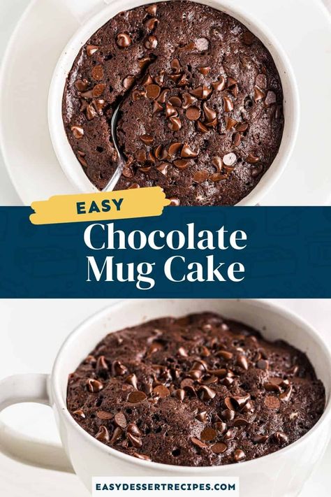 Chocolate Cake In A Mug Microwave, Homemade Mug Cake, Easy Microwave Desserts, Easy Chocolate Mug Cake, Coffee Mug Cake, Coffe Mug Cake, Chocolate Chip Mug Cake, Microwave Dessert, Easy Mug Cake