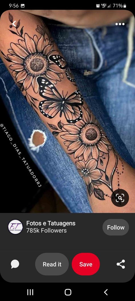 Forearm Cover Up Tattoos, Sunflower Tattoo Sleeve, Arm Sleeve Tattoos For Women, Rose Tattoos For Women, Girls With Sleeve Tattoos, Flower Wrist Tattoos, Butterfly Tattoos For Women, Mommy Tattoos, Ribbon Tattoos