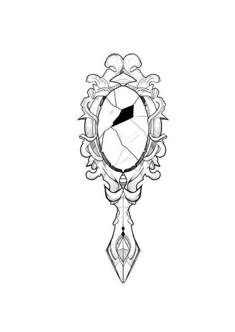 Stainglass Drawing, Broken Tatoos Ideas, Mirror Tattoo Design, Tattoo Frame Design, Hand Mirror Tattoo, Medium Tattoo Ideas, Mirror Sketch, Tattoo Mirror, Mirror Drawing