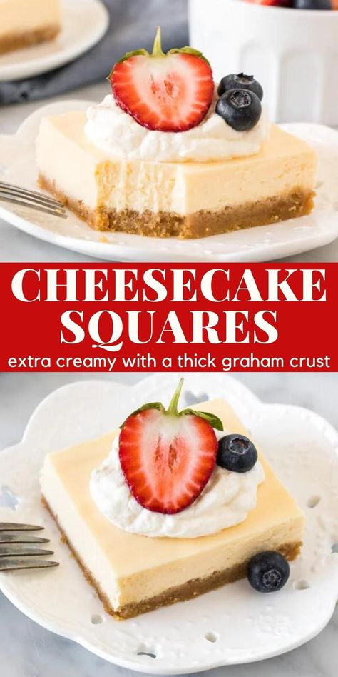 Cheesecake Bars Easy, Crumb Crust, Cheesecake Layer, Cheesecake Squares, Cheesecake Bar Recipes, Homemade Cheesecake, Baked Cheesecake Recipe, Classic Cheesecake, Easy Cheesecake Recipes