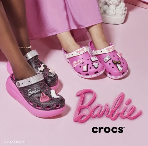 Celebrate all things Barbie x Crocs Barbie Crocs Outfit, Barbie Movie Birkenstock, Nicki Minaj Crocs Shoes, Barbie Sandals, Barbie Crocs, Pink Barbie Crocs, Croc Collaborations, Barbie Merchandise, Crocs Outfit