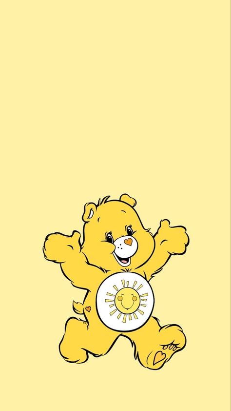 Yellow Bear Aesthetic, Yellow Care Bear, Sunshine Bear, Care Bear Tattoos, Bear Aesthetic, Sunshine Wallpaper, Funshine Bear, Bear Paintings, Cocoppa Wallpaper