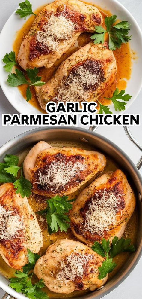 Garlic Parmesan Chicken. Crispy, golden chicken baked with a flavorful garlic parmesan crust. Easy, delicious, and perfect for a quick weeknight dinner! Quick Chicken Parmesan Recipe, Easy Garlic Parmesan Chicken, Garlic Parmesan Pasta, Chicken Parmesan Recipe Easy, Chicken Parmesan Recipe, Golden Chicken, Chicken Crispy, Chicken Baked, Garlic Parmesan Chicken