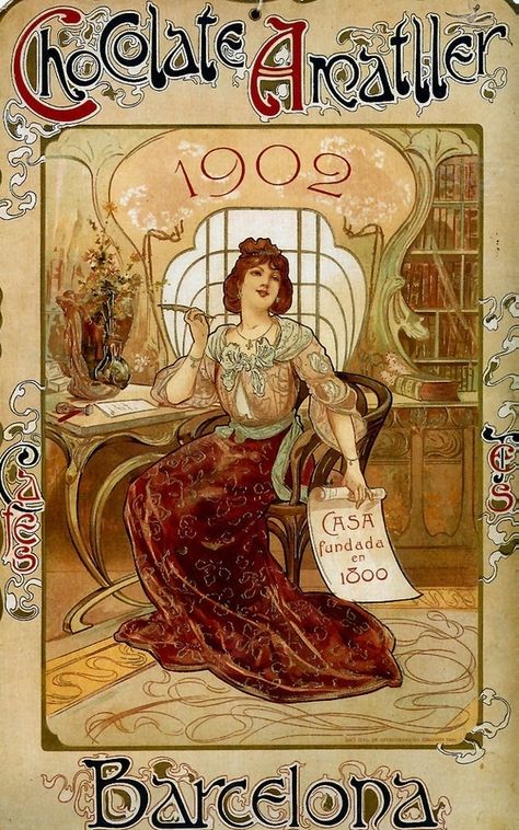 Art nouveau poster for chocolate Poster Grafico, Art Nouveau Mucha, Old Posters, Illustration Art Nouveau, Design Art Nouveau, Mucha Art, Alfons Mucha, Art Nouveau Illustration, Art Nouveau Poster