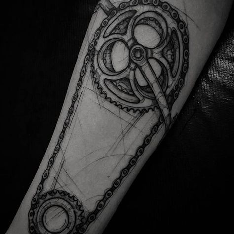 Bike tattoo by Felipe Kross. bike fixie biker cyclist biking sport chain FelipeKross sketch blackwork Tattoo Bicycle, Bicycle Tattoos, Cycle Tattoo, Cycling Tattoo, Mountain Bike Tattoo, Bike Tattoo, Bike Fixie, Gear Tattoo, Bicycle Tattoo