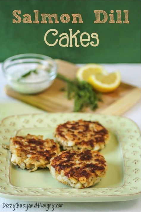 Salmon Dill Cakes - Easy salmon recipe with fresh dill and hash browns served with a sour cream dill sauce. Salmon Patties Dinner Sides, Salmon Dill, Yogurt Dill Sauce, Easy Salmon Recipe, Dill Salmon, Recipes Salmon, Easy Salmon Recipes, Dill Sauce, Salmon Cakes