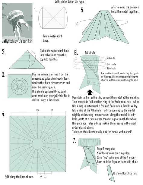 Origami Jellyfish, Origami Hard, Origami Easy Step By Step, Diy Jellyfish, Kawaii Diy Crafts, Origami Mobile, Jellyfish Craft, Origami Step By Step, Origami Diagrams