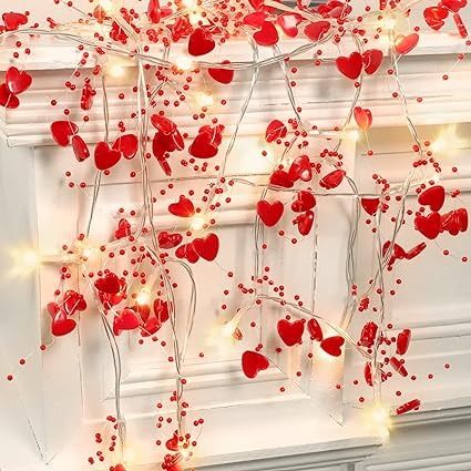 Amazon.com: Valentines Day Decor 10FT 30 LED Valentines Day Garland with Lights Red Heart Lights String Battery Operated, Valentines Day Lights for Mantle Tree, Romantic Valentines Day Decoration for Home Bedroom : Home & Kitchen Valentines Day Garland, Heart String Lights, Garland With Lights, Valentines Day Decoration, Romantic Valentines Day, String Lights In The Bedroom, Valentines Day Decor, Heart Lights, Indoor String Lights