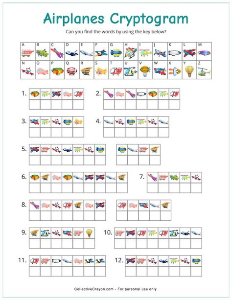 Introduce your young aviators to the exciting world of airplanes with our Airplanes cryptogram puzzle. Kids will have a blast decoding airplane-related words using the picture key provided above. Just download and print. Airplane Games For Kids, Elementary Technology Lessons, Kids Airplane Activities, Around The World Games, Airplane Games, Kids Table Wedding, Airplane Activities, Preschool Activities Printable, School Preparation