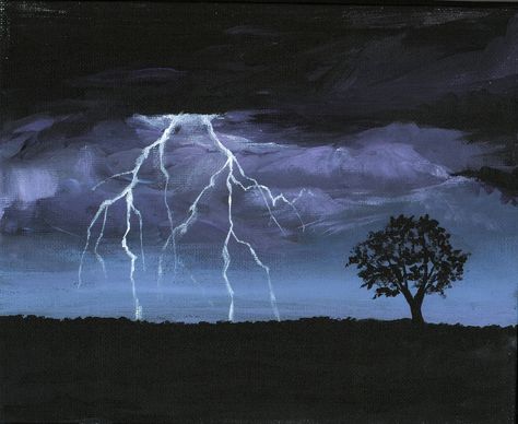 Storm - acrylic painting of lightning. Painting Ideas Lightning, Lightning Painting, Storm Art, Summer Storm, Picasso Paintings, Landscape Paintings Acrylic, Painting Media, 11x14 Frame, Acrylic Painting Techniques