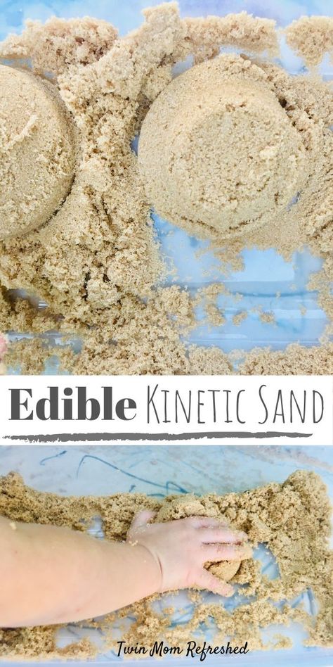 Moon Sand Recipe, Edible Sensory Play, Diy Moon Sand, Sand Recipe, Diy Kinetic Sand, Edible Sand, Activities For One Year Olds, Sands Recipe, Sensory Play Toddlers