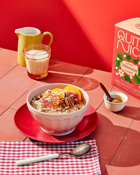 The launch of @quitenice is here! @ren_fuller created this playful set of images for the brand’s launch, made with love by a tiny but mighty team! Photography @ren_fuller Food styling @coopercairns Prop styling @smargherita Brand @kaydenhorwitz Art direction @luukahh Studio @prop_link Ingredients Photography, Breakfast Oats, Food Set Up, Breakfast Photography, Team Photography, Oats Breakfast, Beer Packaging, Prop Styling, Food Photography Styling