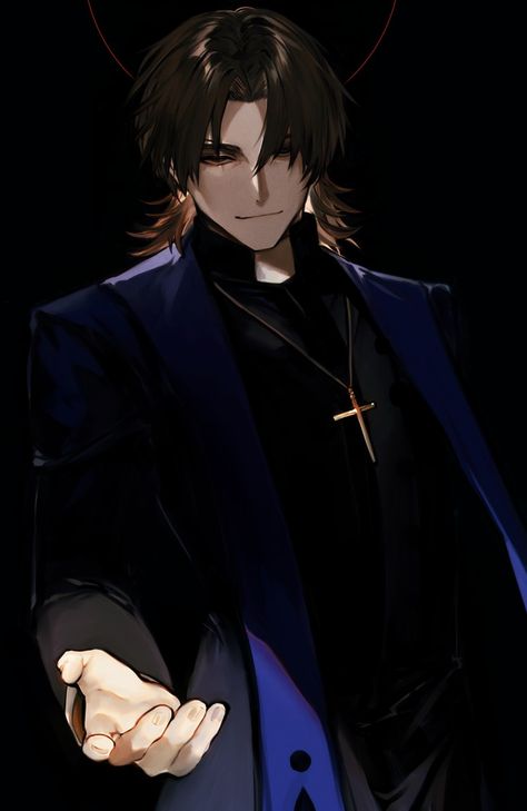 Kirei Kotomine, Brown Hair Male, Kotomine Kirei, Priest Outfit, Character Inspiration Male, Animation Art Character Design, Fate Anime Series, Dungeons And Dragons Characters, Character Design Male