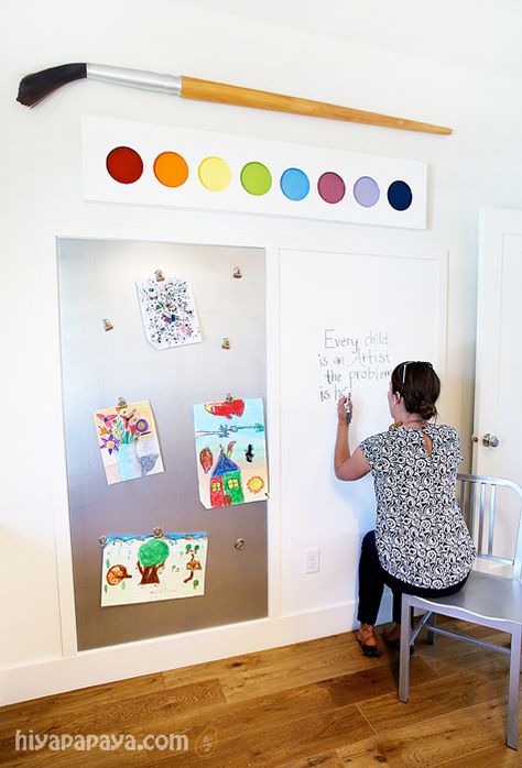 craft room Playroom Dry Erase Board, Papaya Photography, Large Magnetic Board, Colorful Beach House Decor, Millhaven Homes, Loft Playroom, Cheap Apartment Decorating, Kids Loft, Girls Playroom