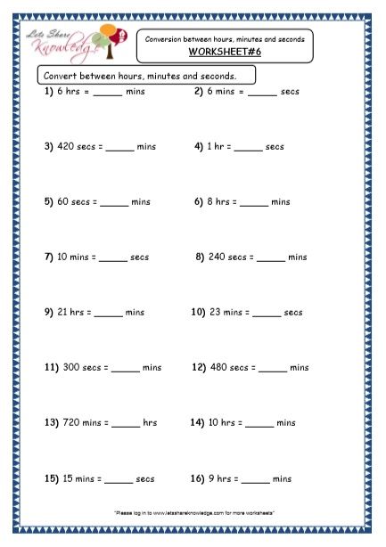 Grade 4 Maths Resources (7.2 Time – Conversion between Hours, Minutes and Seconds Printable Worksheets) Time Conversion Worksheet, Time Worksheets Grade 3, Time Conversion, 4th Grade Reading Worksheets, Grade 6 Math Worksheets, Telling Time Worksheets, Measurement Worksheets, Maths Resources, First Grade Math Worksheets