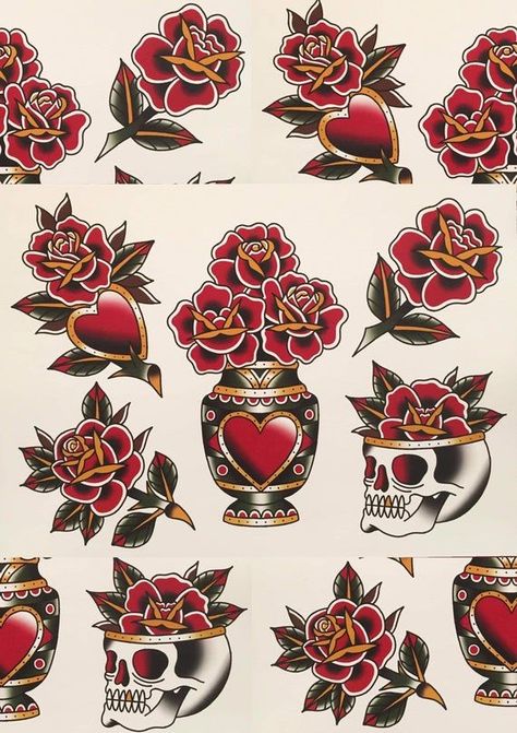 Traditional pink flash tattoo available in A3 or A4 format printed on thick linen paper Traditional Tattoo Rose, Rose Tattoo Flash, Traditional Tattoo Flowers, Traditional Rose, Rose Shoulder Tattoo, Neotraditional Tattoo, Blue Rose Tattoos, Tattoo Rose, Traditional Roses