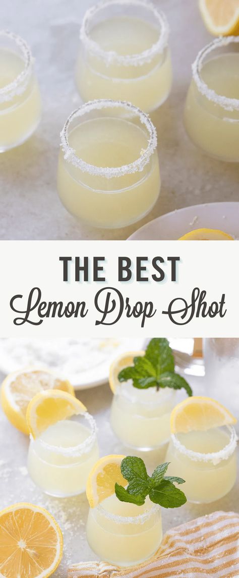 This lemon drop shot is a delicious and refreshing cocktail with just the right balance of sweetness, tartness, and smoothness. Similar to our lemon drop martini, this drink is made with a simple combination of lemon juice, vodka, and simple syrup. #lemondropshot Lemon Shots Alcohol, Lemon Drop Drink Vodka, Cocktails With Fresh Lemon Juice, Lemon Drop Cocktail Recipe, Lemon Drop Shots Big Batch, Easy Lemon Drop Shots Recipe, How To Make A Lemon Drop, Lemon Drop Drink Recipe, Lemon Drop With Tequila