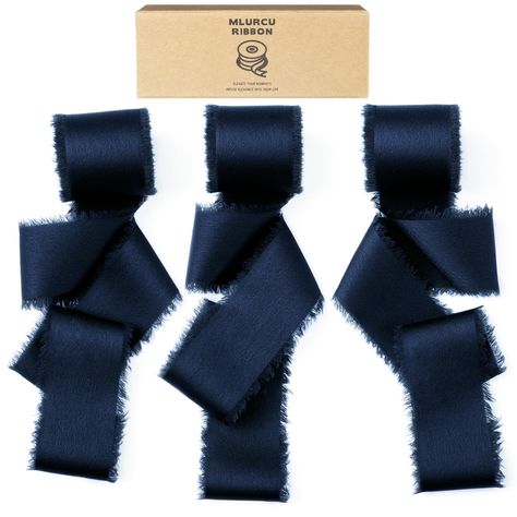 PRICES MAY VARY. ��【Handmade Frayed Silk Satin Ribbon】 The set includes 3 rolls of handmade fringe silk satin ribbons, each ribbon is 1.5 inches wide and 7 yards long, totaling 21 yards. The navy blue chiffon silk ribbon presents a style that is classic, calm, and resolute. The silk cloth ribbon is 100% handmade, including dyeing, tearing into ribbons, and creating frayed edges, resulting in higher quality and adding to the individualized and primitive beauty of the irregular and imperfect fringes Blue Silk Ribbon, Frayed Fabric, Ribbon For Gift Wrapping, Ribbon For Gift, Navy Ribbon, Chiffon Ribbon, Navy Flowers, Wedding Venue Decorations, Satin Ribbons